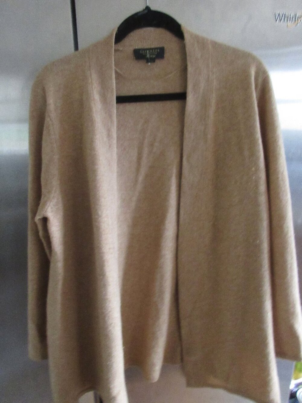 charter club tan 100% cashmere cardigan L